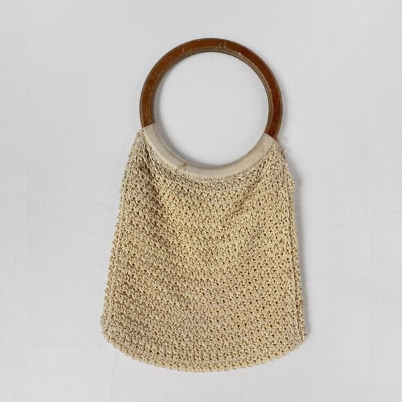 Vintage Macrame Bag with Wooden Handles - Picture 1 of 5